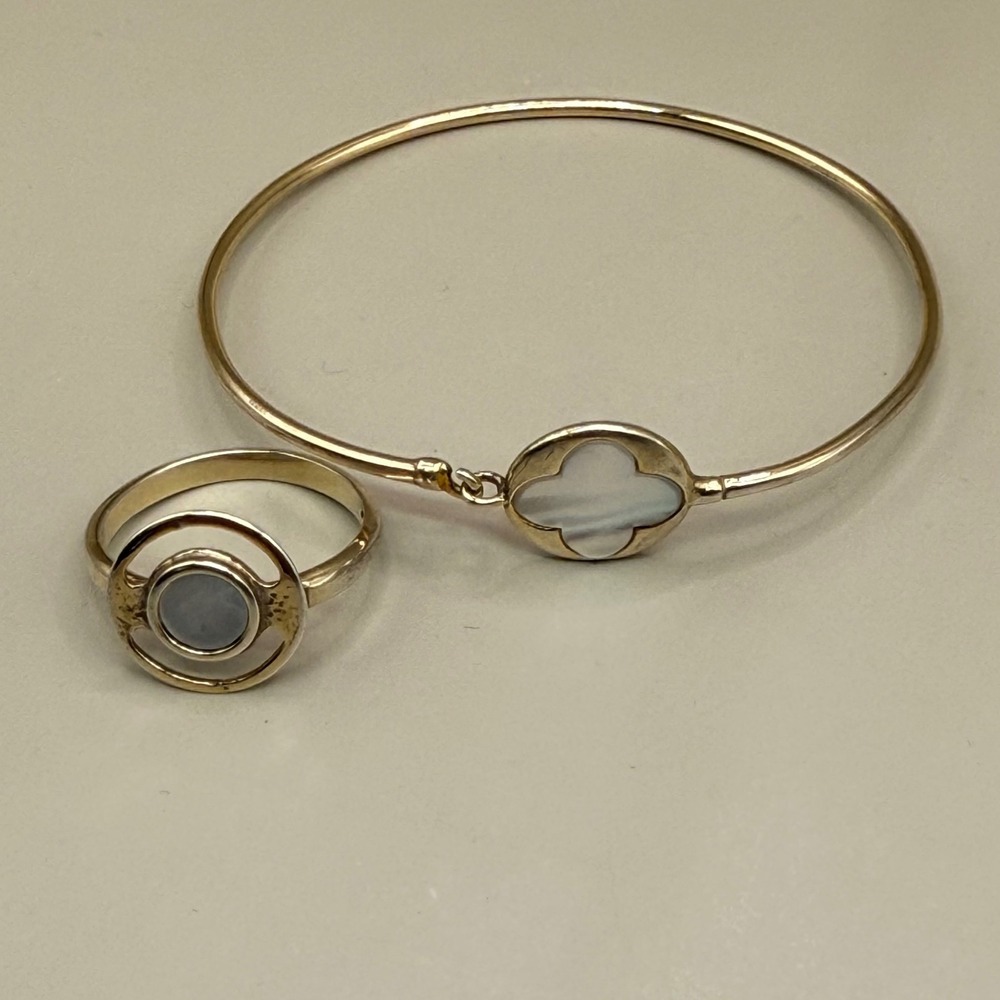 Dyadema Italy 835 Silver‎ Vermeil MOP Bracelet & Ring Set Vintage 70s 80s